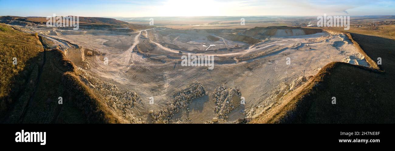 Aerial view of open pit mine of sandstone materials for construction ...
