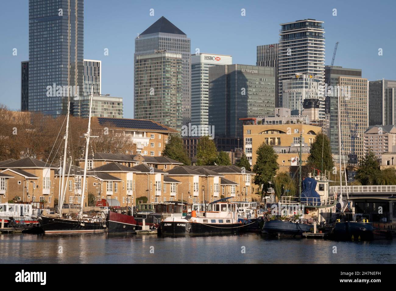 Boats and residential apartment properties at Greenland Dock, Surrey