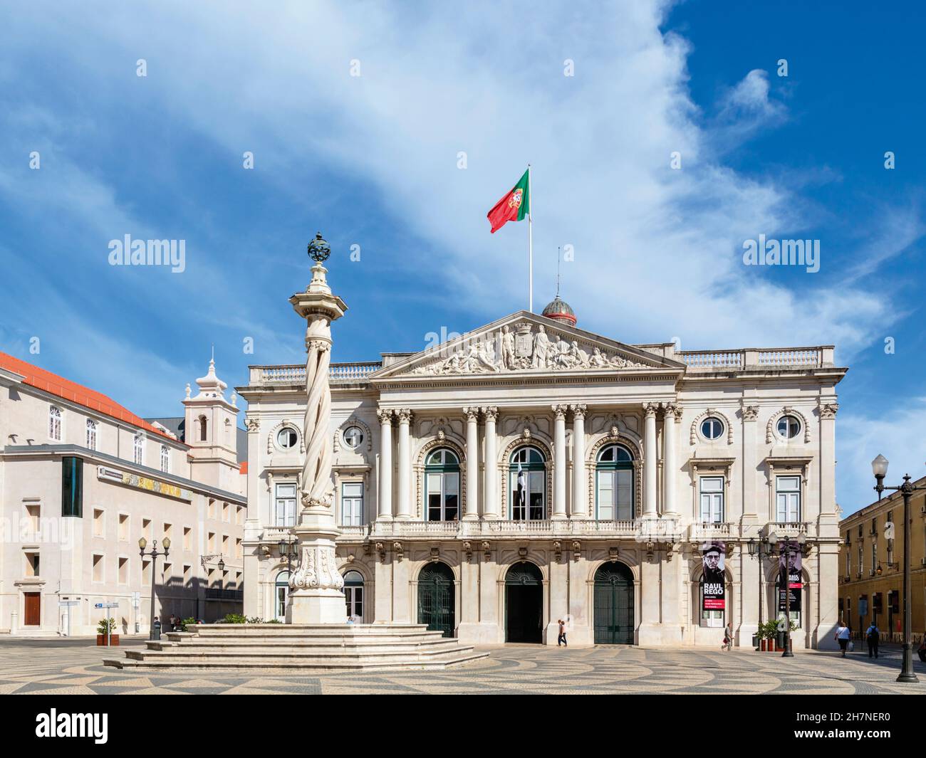 Lisbon, Portugal.  Paços do Concelho de Lisboa, or Lisbon City Hall in the Praça do Município or City Square.  The neoclassical building by architect Stock Photo