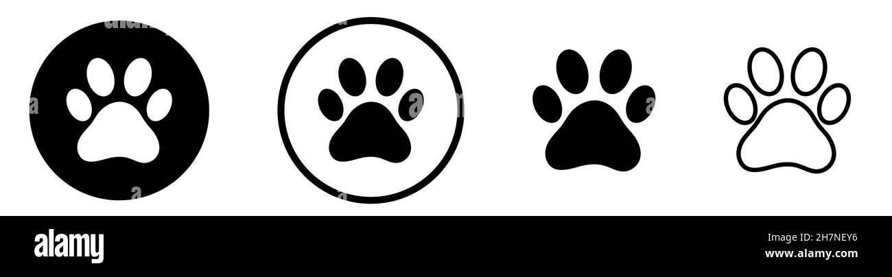 Paw icons set. Paw vector print sign and symbol. Animal tracks logo. Flat and line art style. Vector illustration Stock Vector