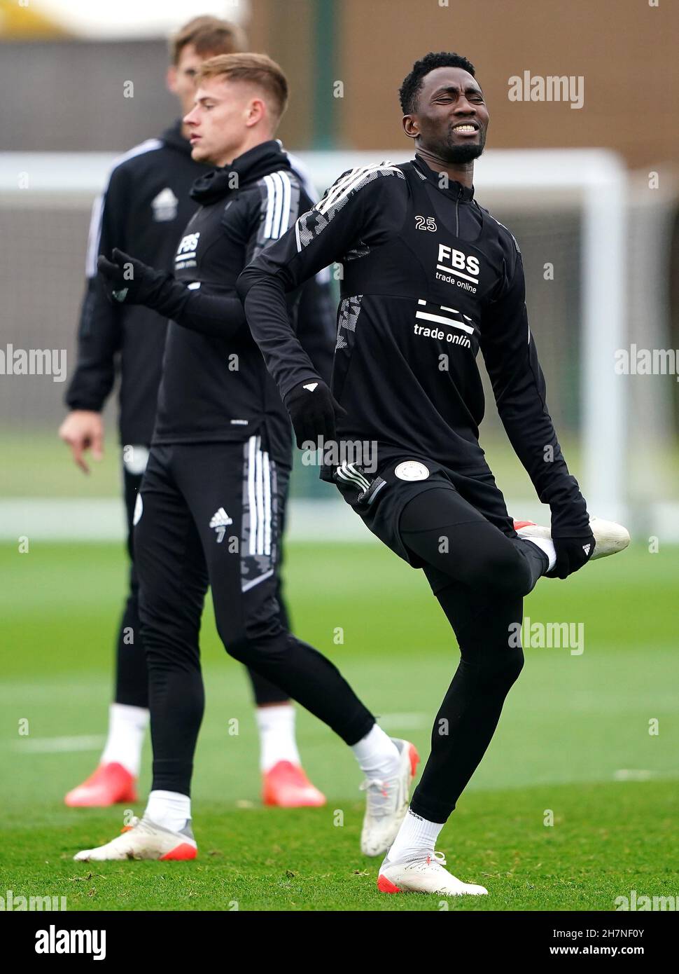 Leicester City's Wilfred Ndidi (right) appears in discomfort during a training session at Seagrave Training Complex, Leicester. Picture date: Wednesday November 24, 2021. Stock Photo