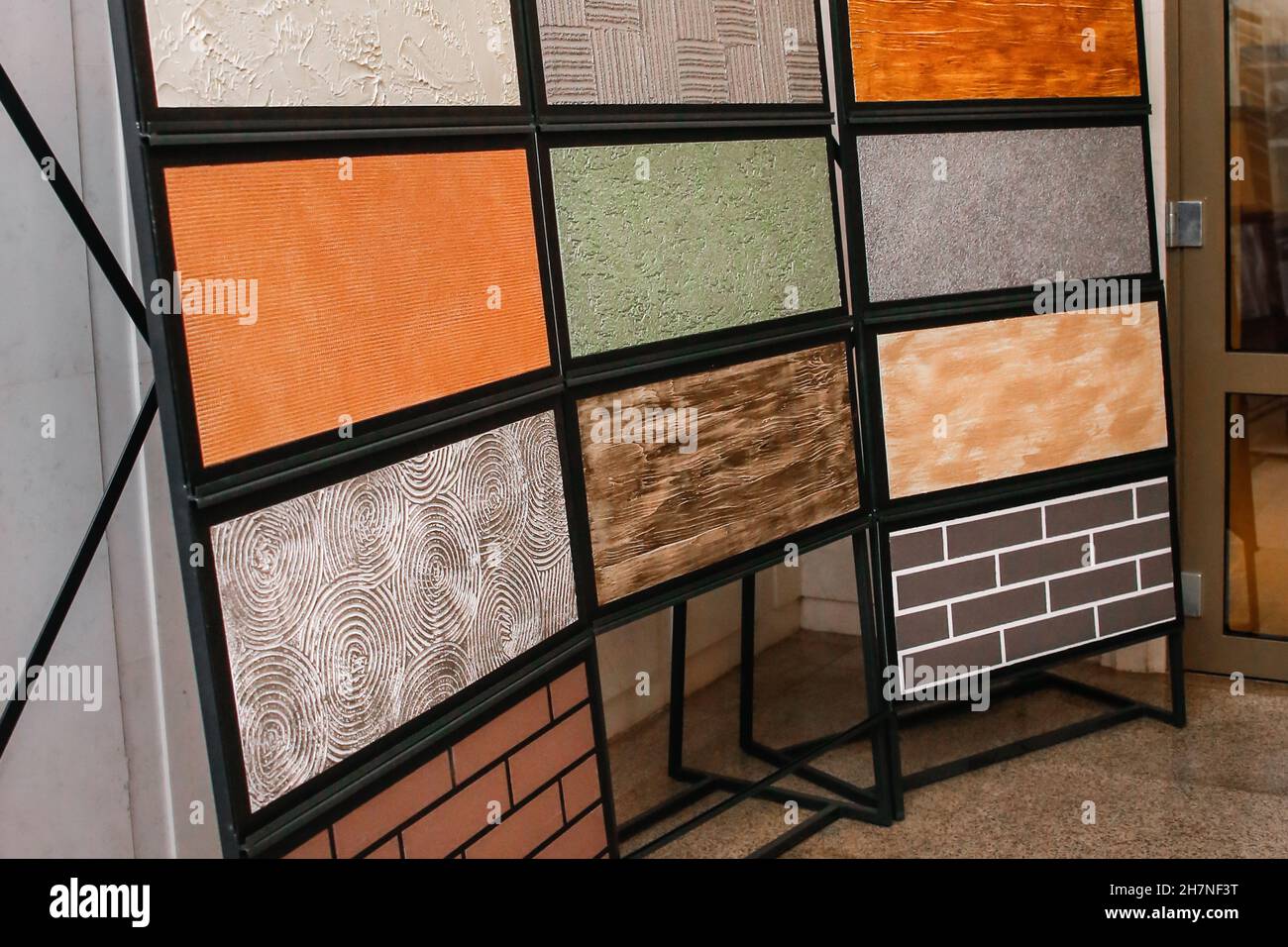 Samples of modern facade materials for the design and decoration of the interior and exterior of the house. Stock Photo