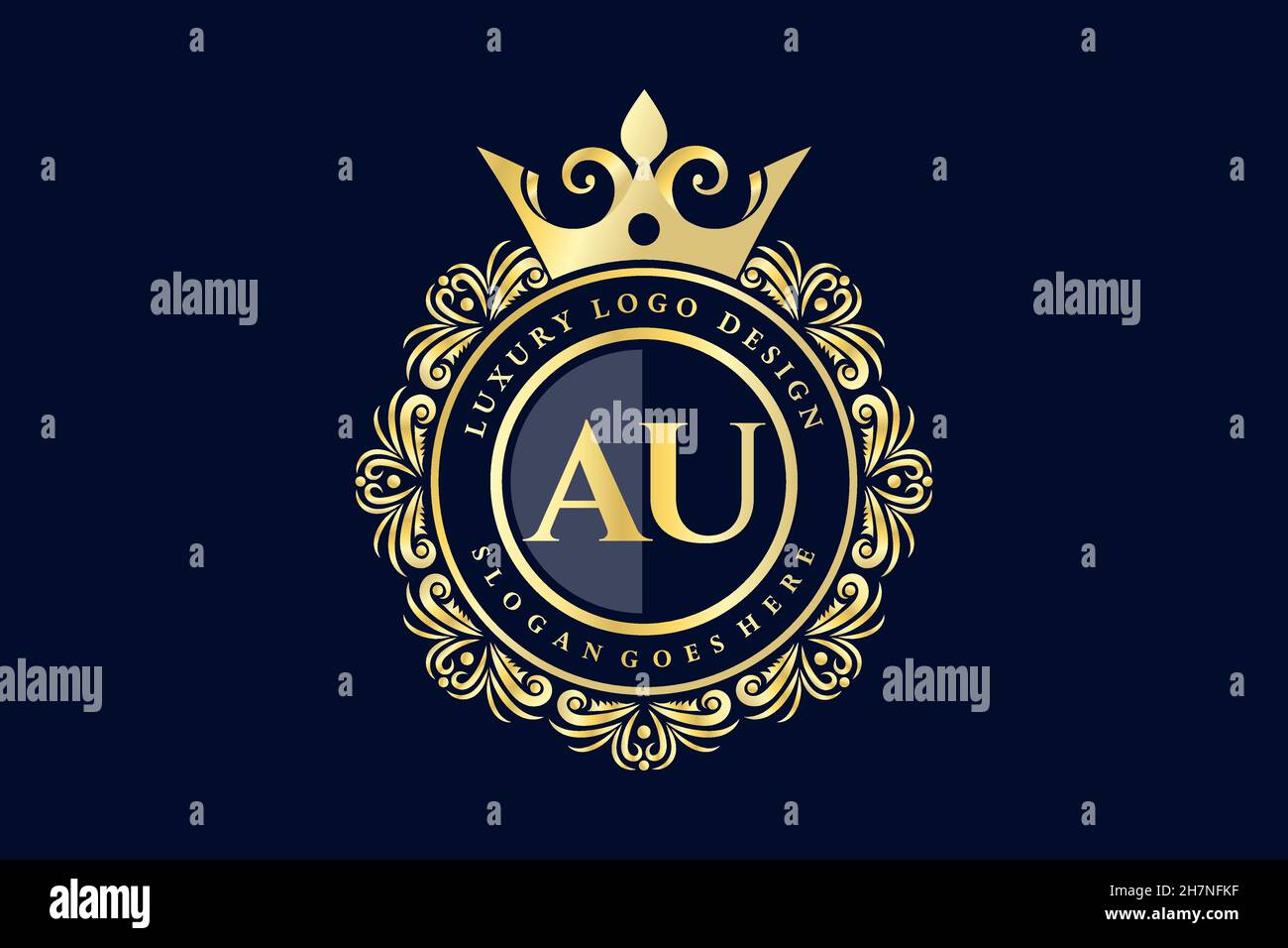 AU Initial Letter Gold calligraphic feminine floral hand drawn heraldic monogram antique vintage style luxury logo design Premium Stock Vector