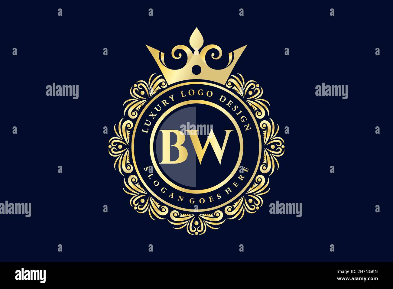 BW Initial Letter Gold calligraphic feminine floral hand drawn heraldic monogram antique vintage style luxury logo design Premium Stock Vector