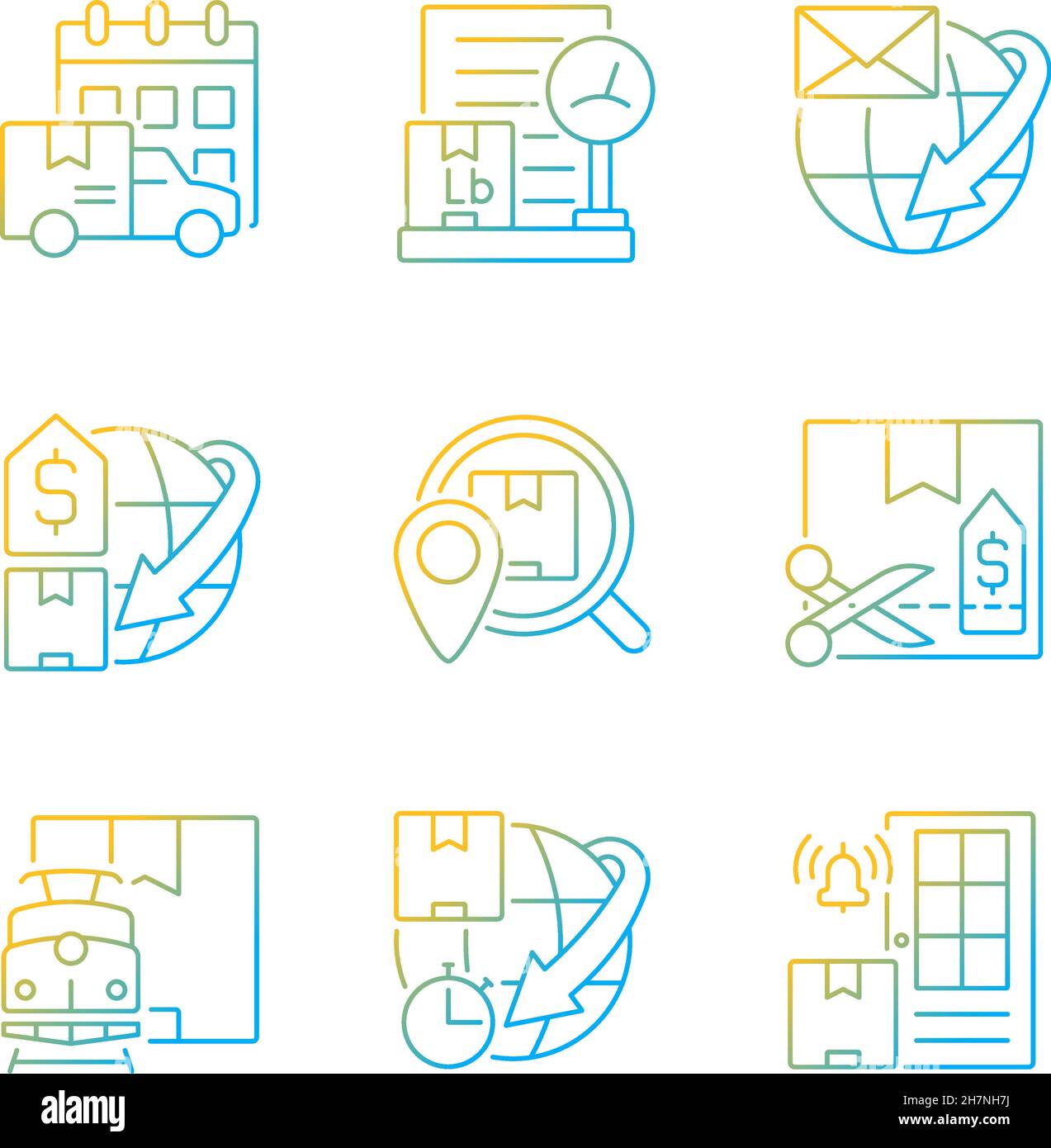 Worldwide shipping professional service gradient linear vector icons set Stock Vector