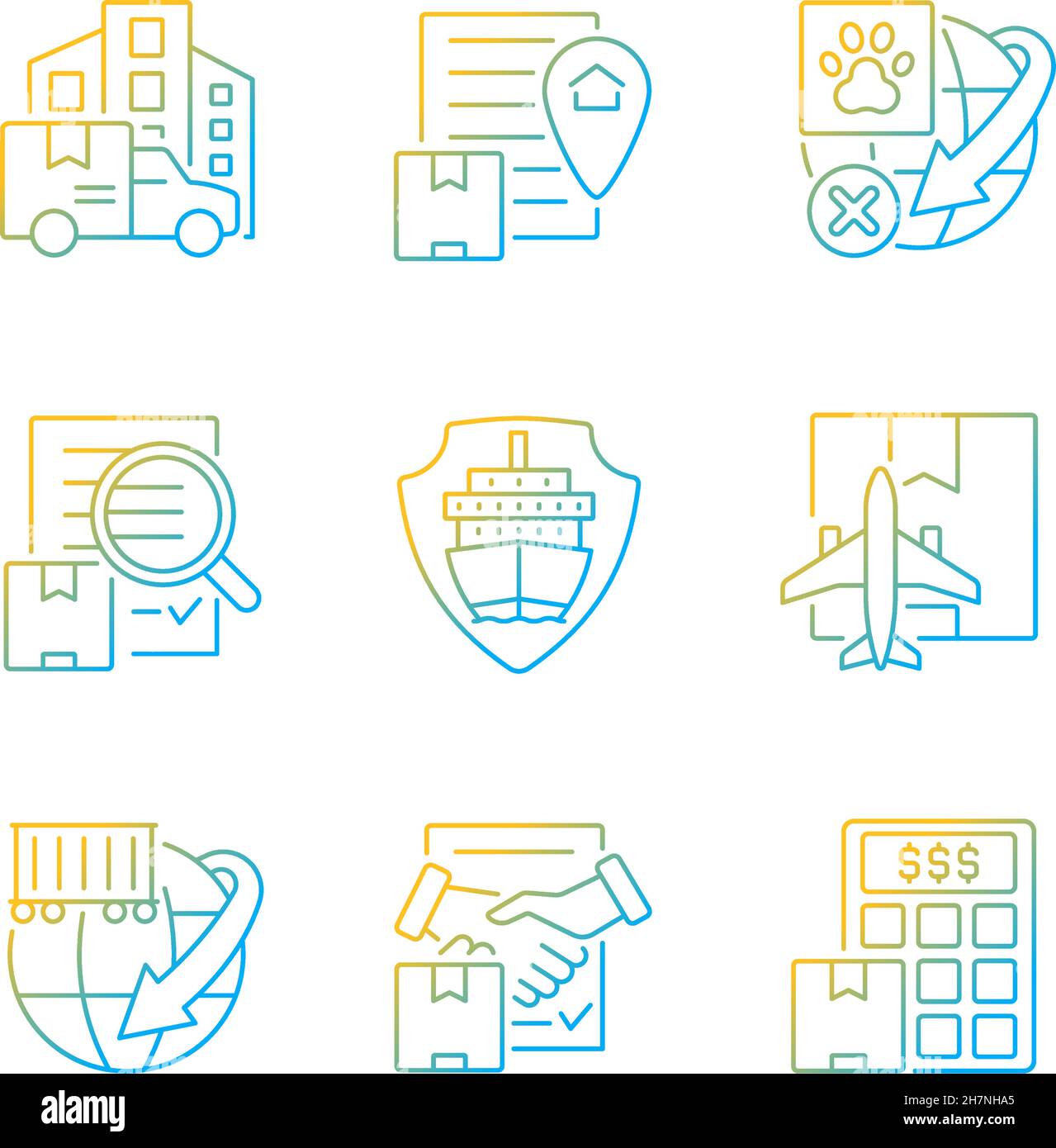 International logistics business gradient linear vector icons set Stock ...