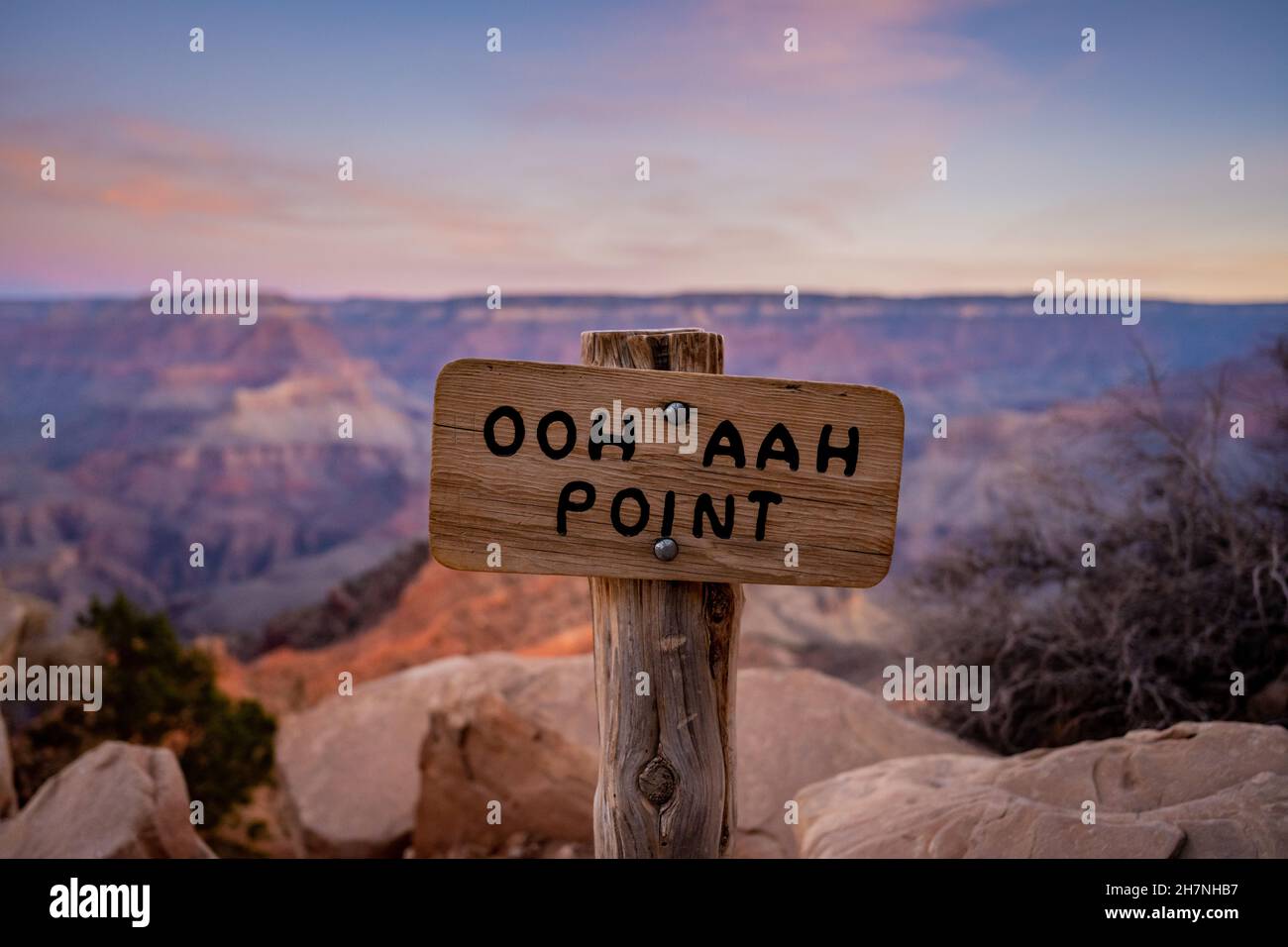 OOH AAH Point Sign Along South Kaibab Trail Stock Photo