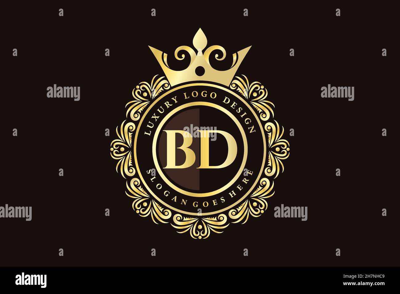 BD Initial Letter Gold calligraphic feminine floral hand drawn heraldic monogram antique vintage style luxury logo design Premium Stock Vector