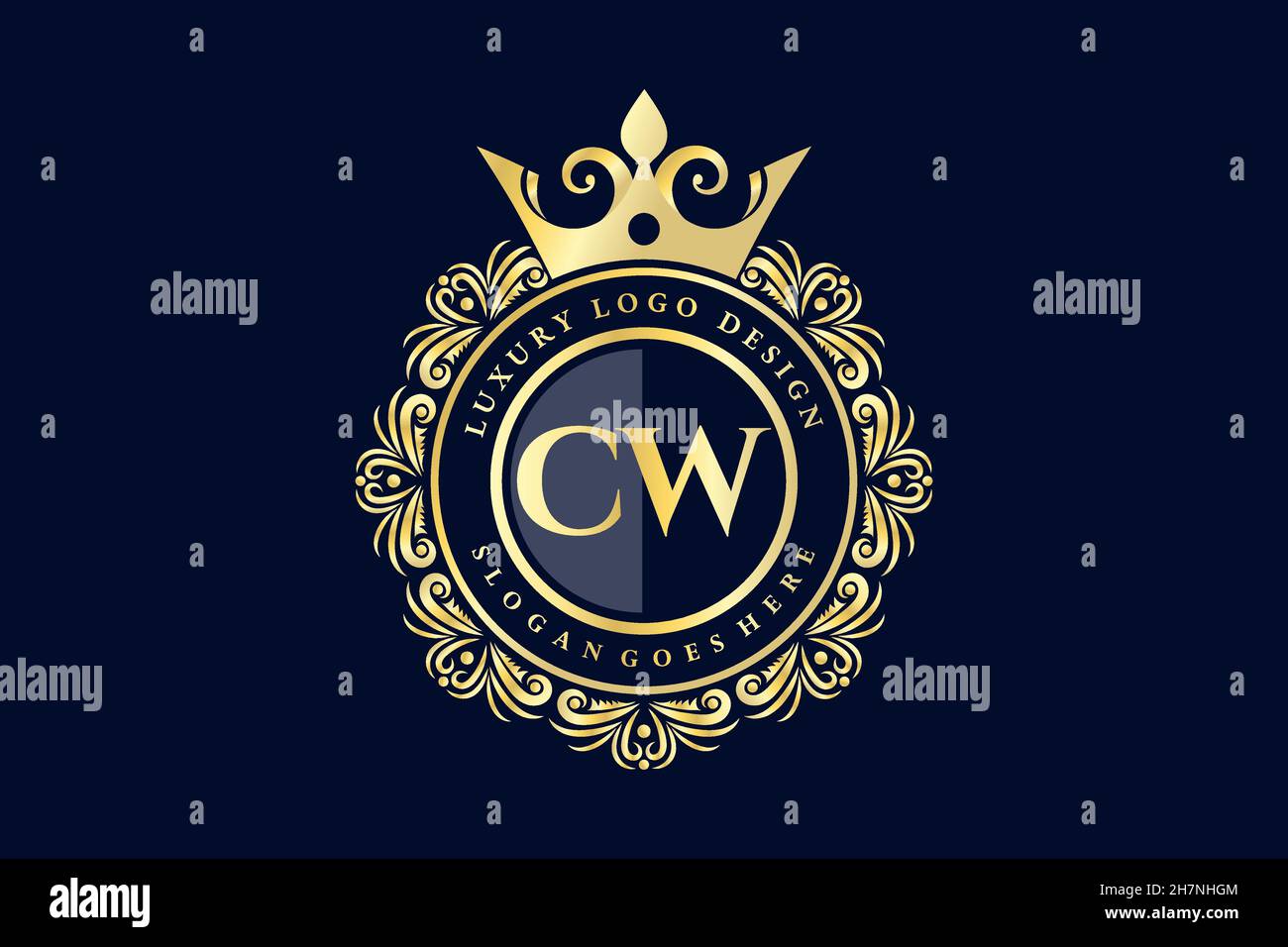 CW Initial Letter Gold calligraphic feminine floral hand drawn heraldic monogram antique vintage style luxury logo design Premium Stock Vector