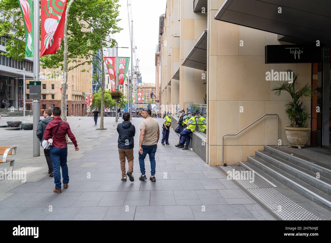 Australian police and people in Sydney Australia relaxing after the anti government march. Stock Photo