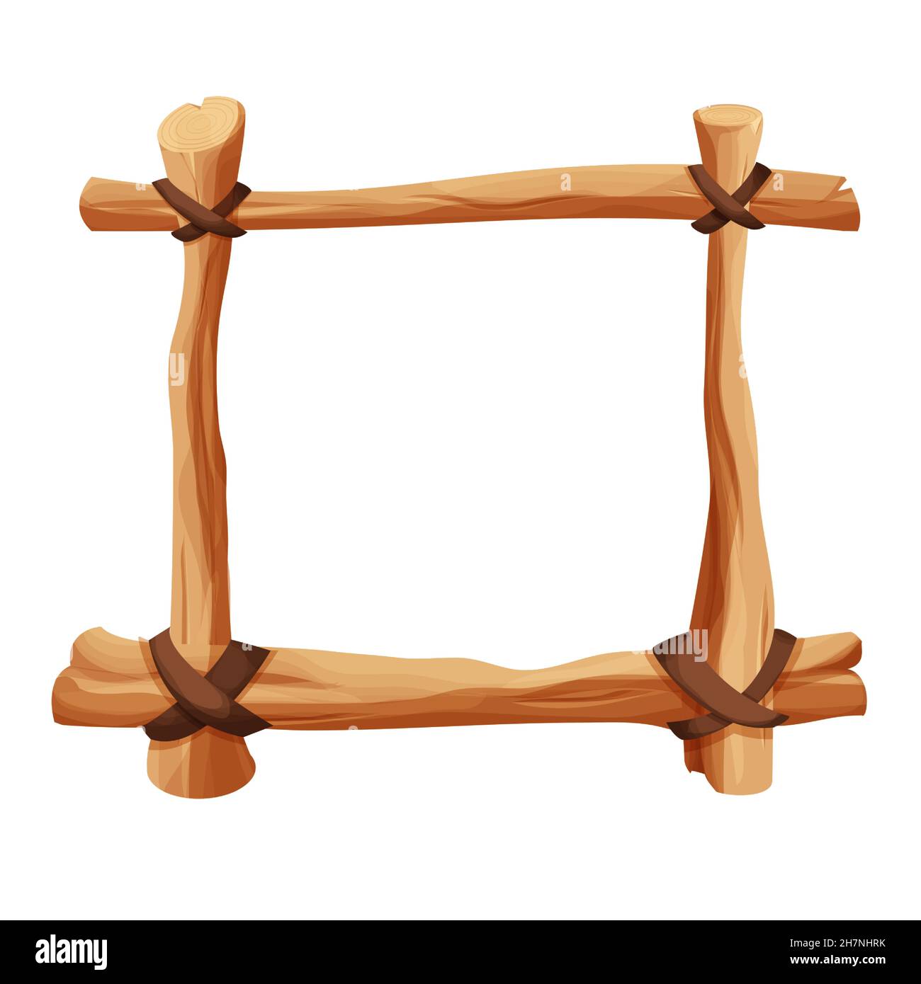 Frame, border from wood branch, sticks and leather rope in comic cartoon  style isolated on white background. Tribal, rural clip art. Ui game asset.  Vector illustration Stock Vector Image & Art -