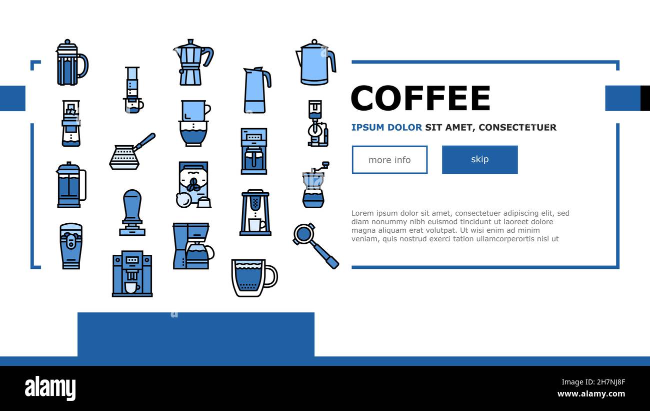 Coffee Make Machine And Accessory Landing Header Vector Stock Vector ...
