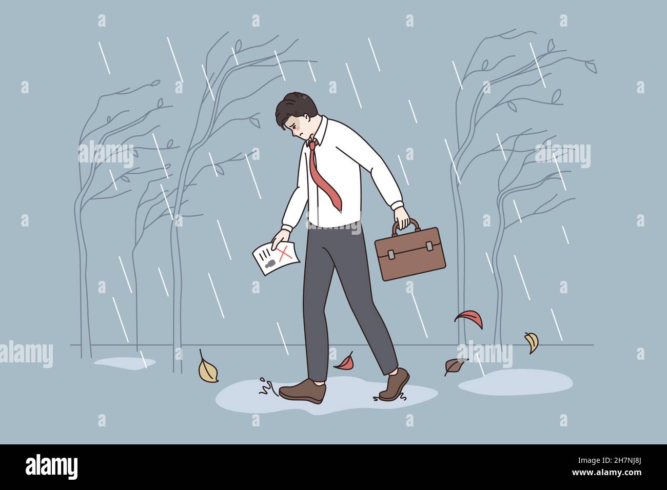 Failure at interview and negative emotions concept. Young stressed  depressed man worker walking alone under rain with declining paper in his  hand vector illustration Stock Vector Image & Art - Alamy