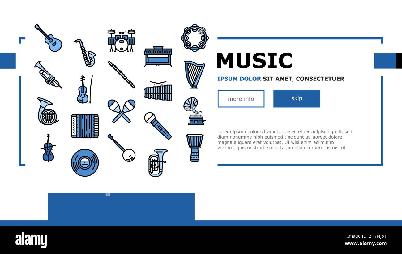 Music Instruments Performance Landing Header Vector Stock Vector Image ...