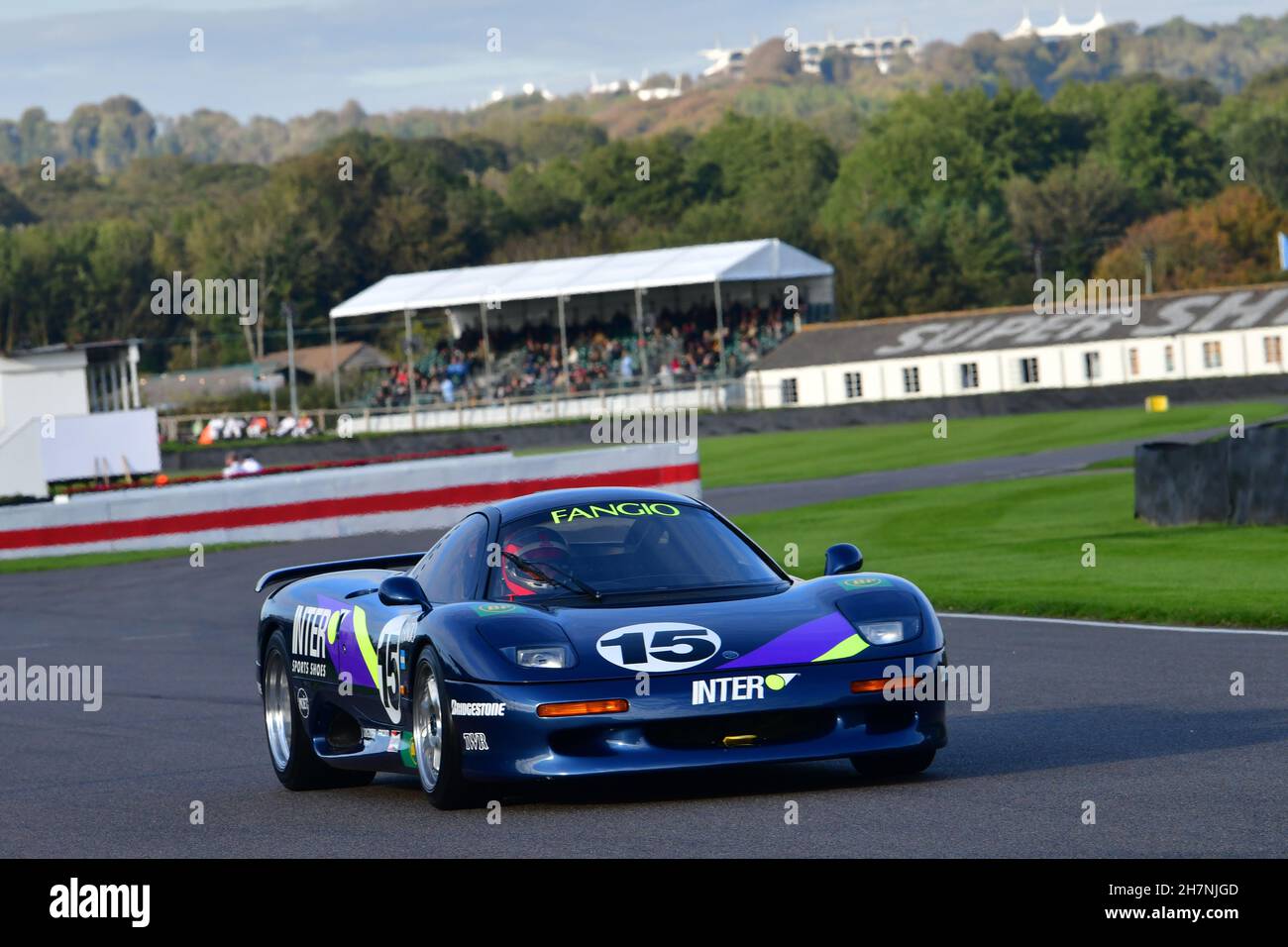 Front view of a 1991, Jaguar XJR15 Race Car, in the 90's Endurance legends section of the 2016 Silverstone Classic Stock Photo
