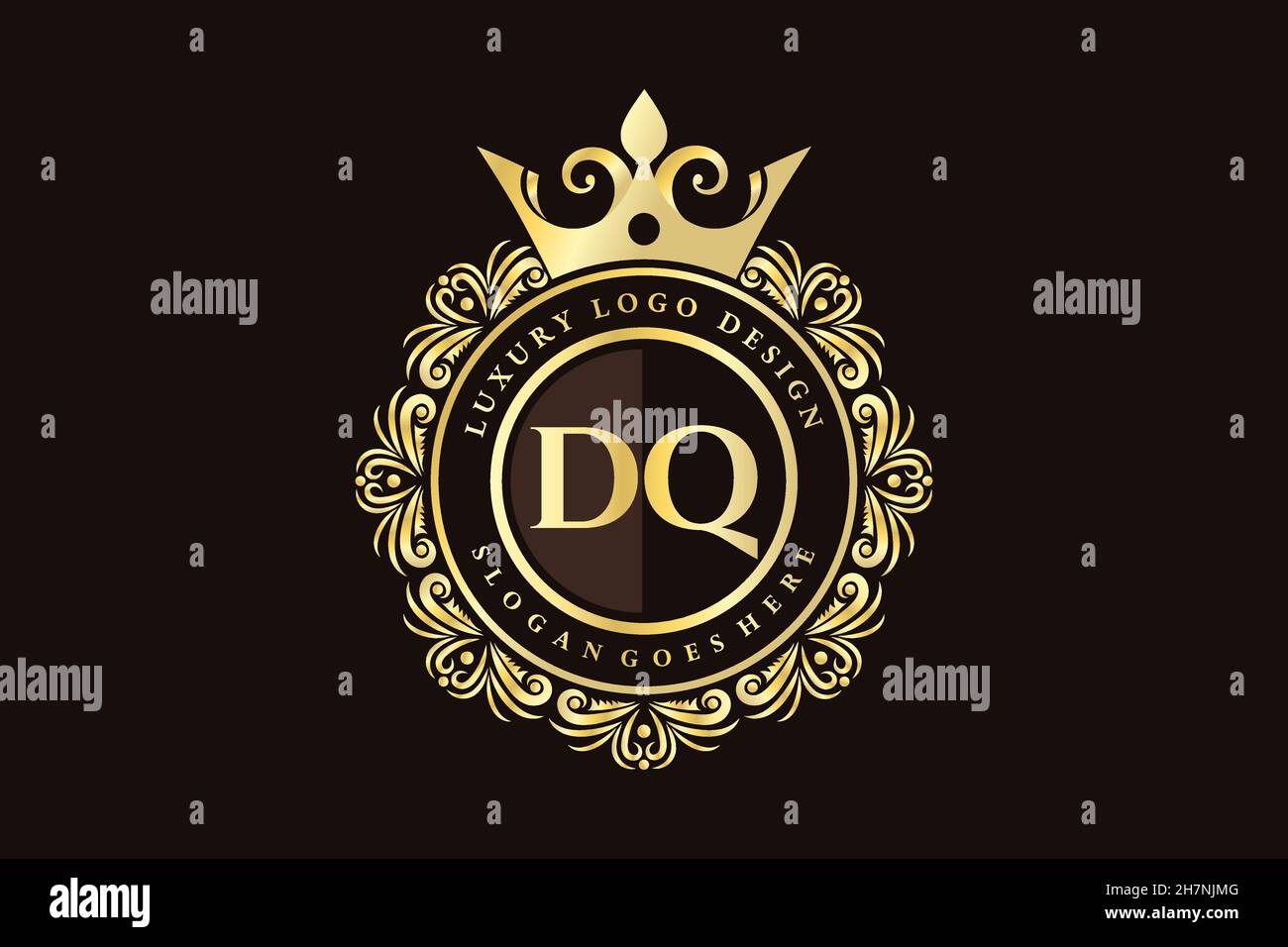 DQ Initial Letter Gold calligraphic feminine floral hand drawn heraldic monogram antique vintage style luxury logo design Premium Stock Vector