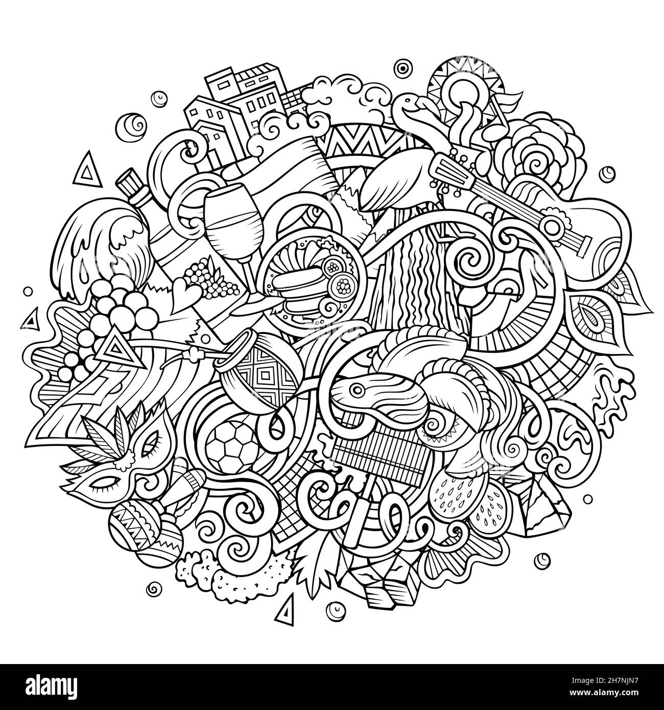 Argentina hand drawn cartoon doodles illustration. Funny travel design. Creative vector background. Latin America country elements and objects. Stock Vector