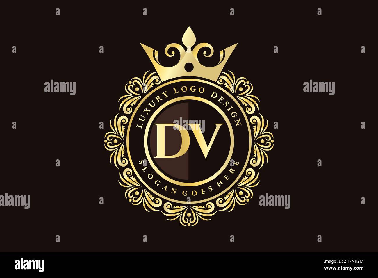 DV Initial Letter Gold calligraphic feminine floral hand drawn heraldic monogram antique vintage style luxury logo design Premium Stock Vector