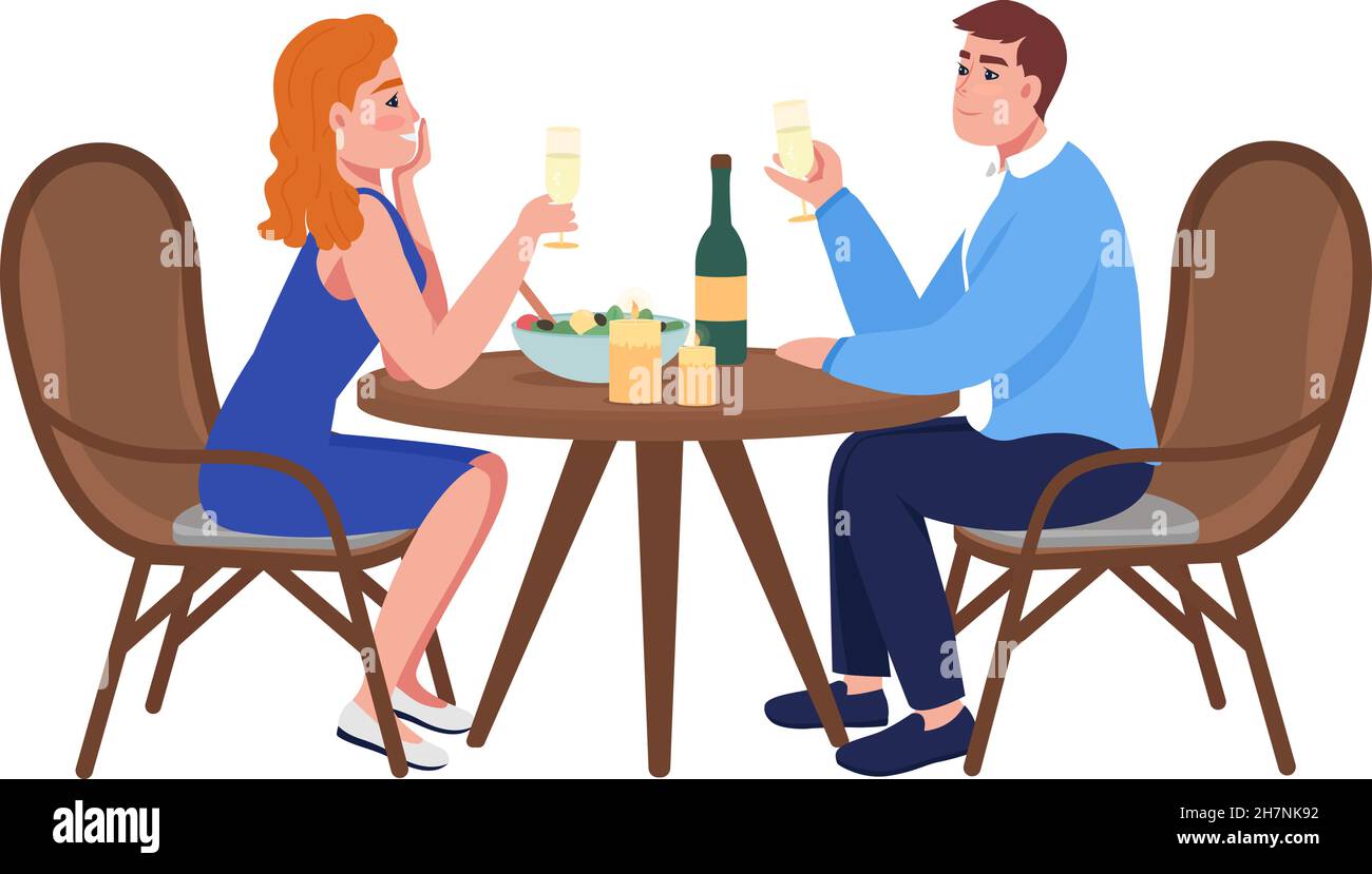 Couple at romantic dinner semi flat color vector characters Stock Vector