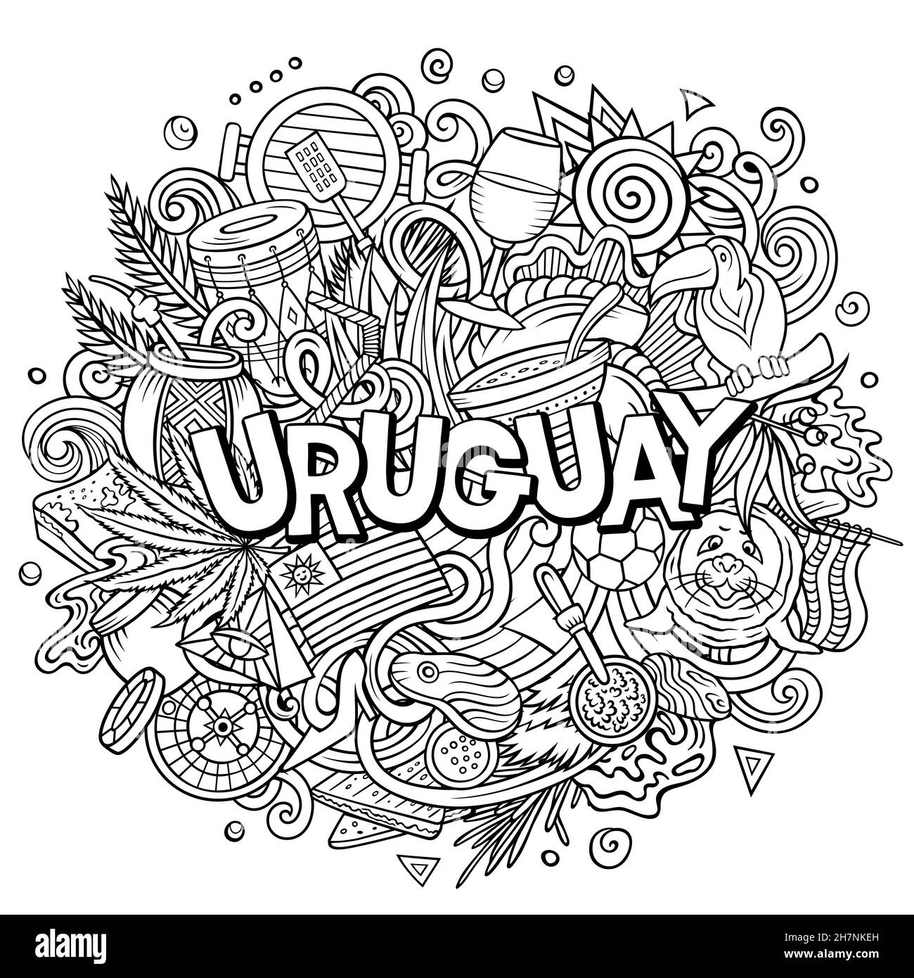 Uruguay hand drawn cartoon doodle illustration. Funny local design. Creative vector background Stock Vector