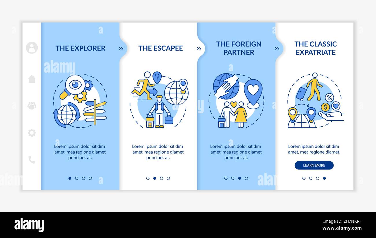 Types of expatriates onboarding vector template Stock Vector