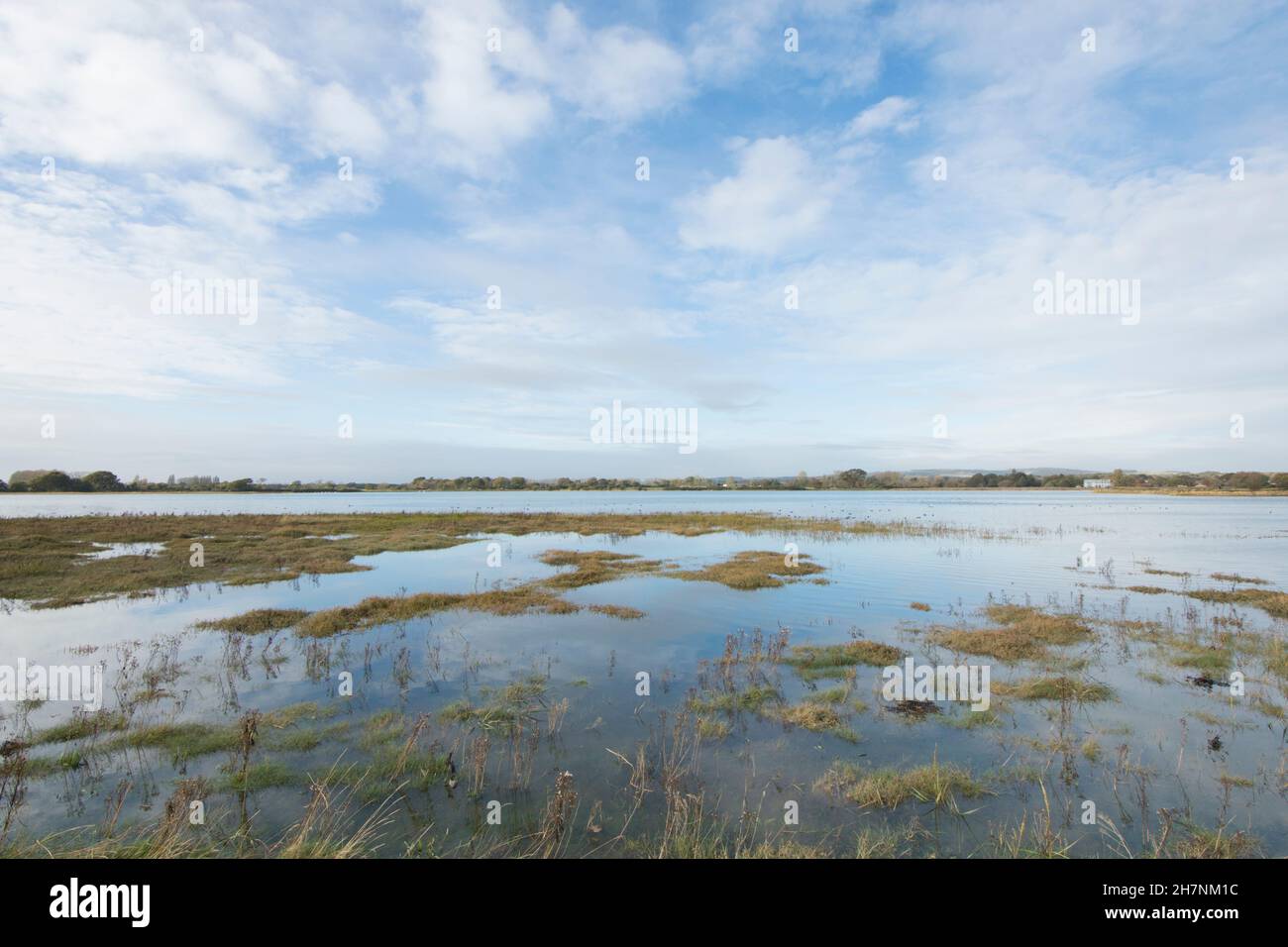 View west across Fishbourne Channel, Chichester Harbour from near Apuldram, Chichester, West Sussex, UK, November Stock Photo