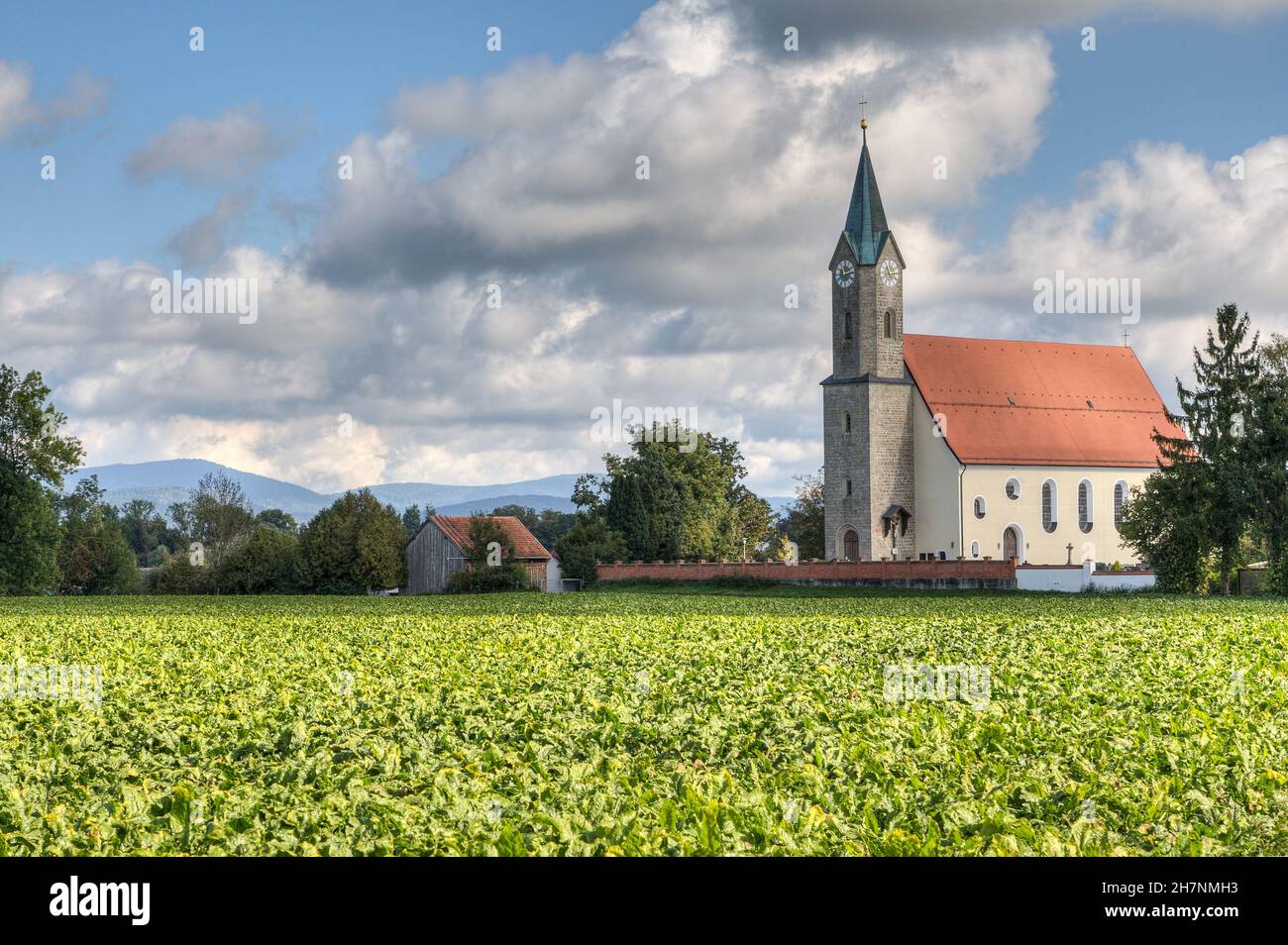 The parish church near the small town of Moos in Bavaria was built between 1624-1628 and is dedicated to Saints Simon and Jude Thaddhäus. Stock Photo