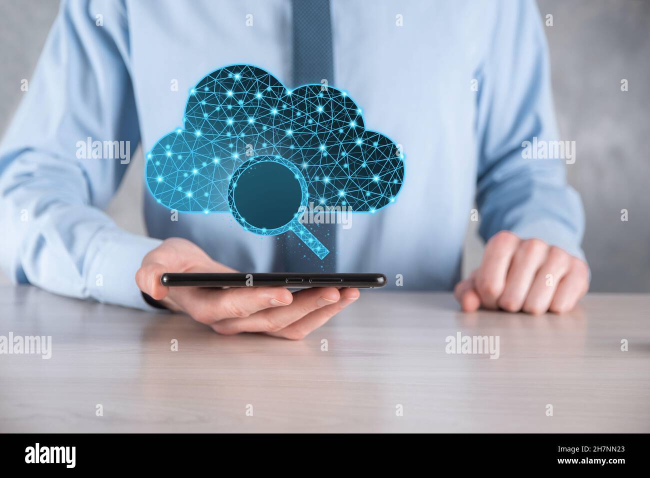 Cloud technology. Polygonal wireframe cloud storage sign with search ...