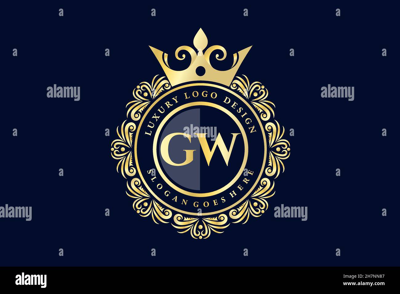 GW Initial Letter Gold calligraphic feminine floral hand drawn heraldic monogram antique vintage style luxury logo design Premium Stock Vector