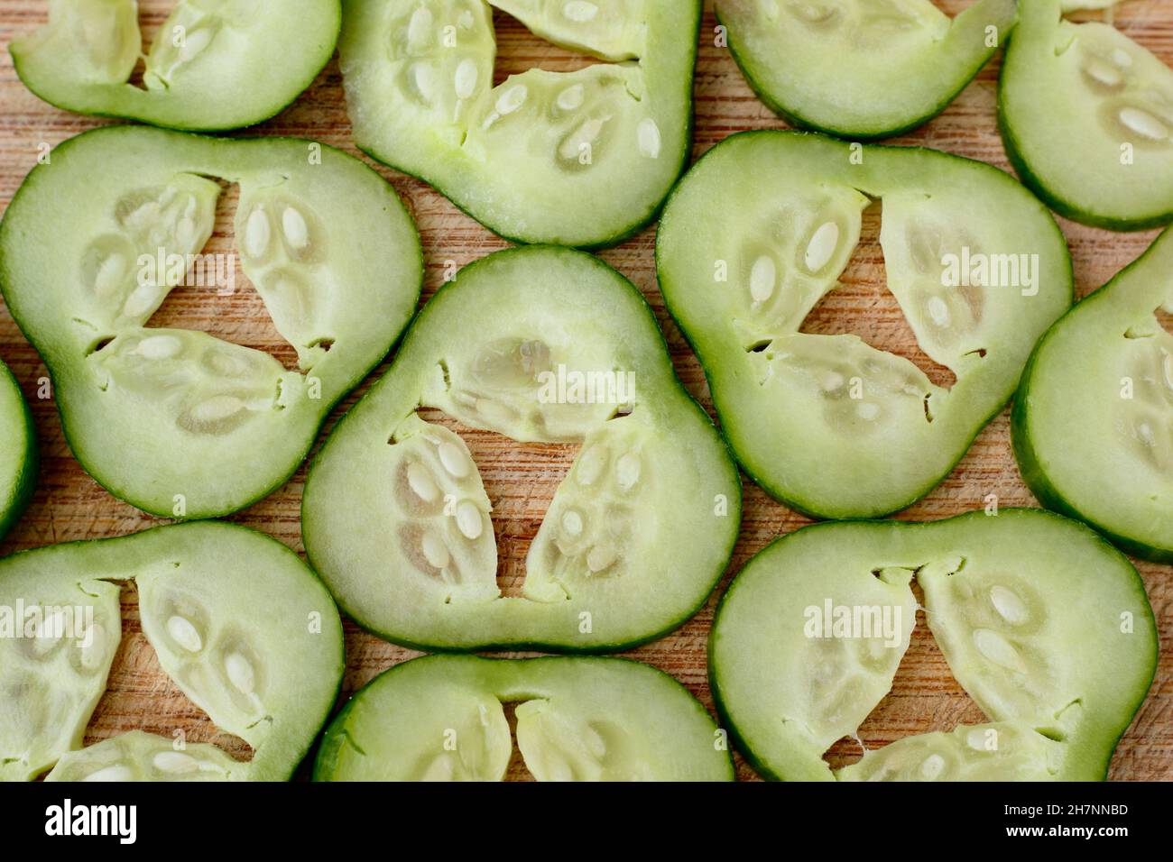 Homegrown cucumber with a hollow heart due to problematic growing conditions. UK Stock Photo