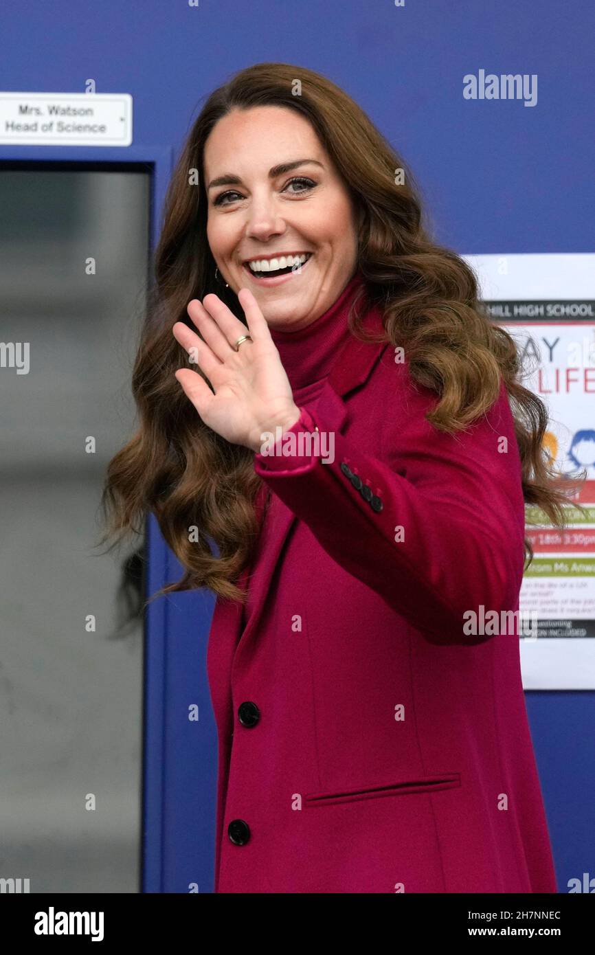 The Duchess of Cambridge during a visit to Nower Hill High School in Harrow, north London, to join a science lesson studying neuroscience and the importance of early childhood development. Picture date: Wednesday November 24, 2021. Stock Photo