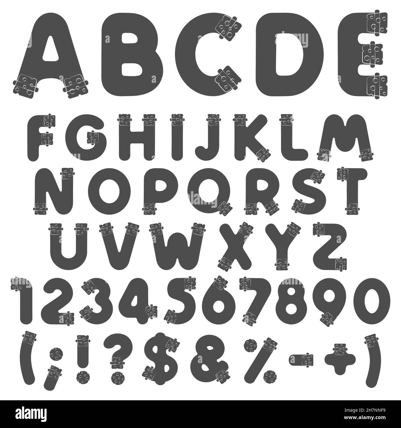 Alphabet, letters, numbers and symbols from vials, tubes with corks