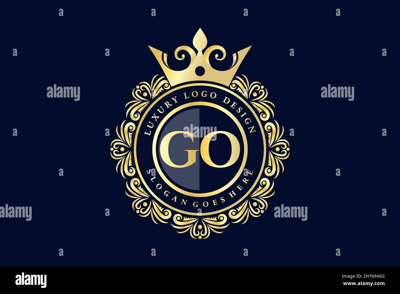 GO Initial Letter Gold calligraphic feminine floral hand drawn heraldic monogram antique vintage style luxury logo design Premium Stock Vector