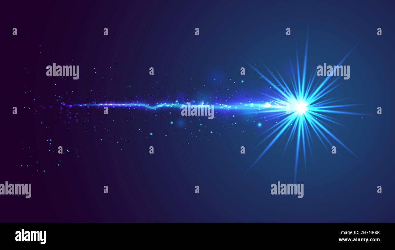 Blue light comet. Shining lights in motion with small particles. Stock Vector