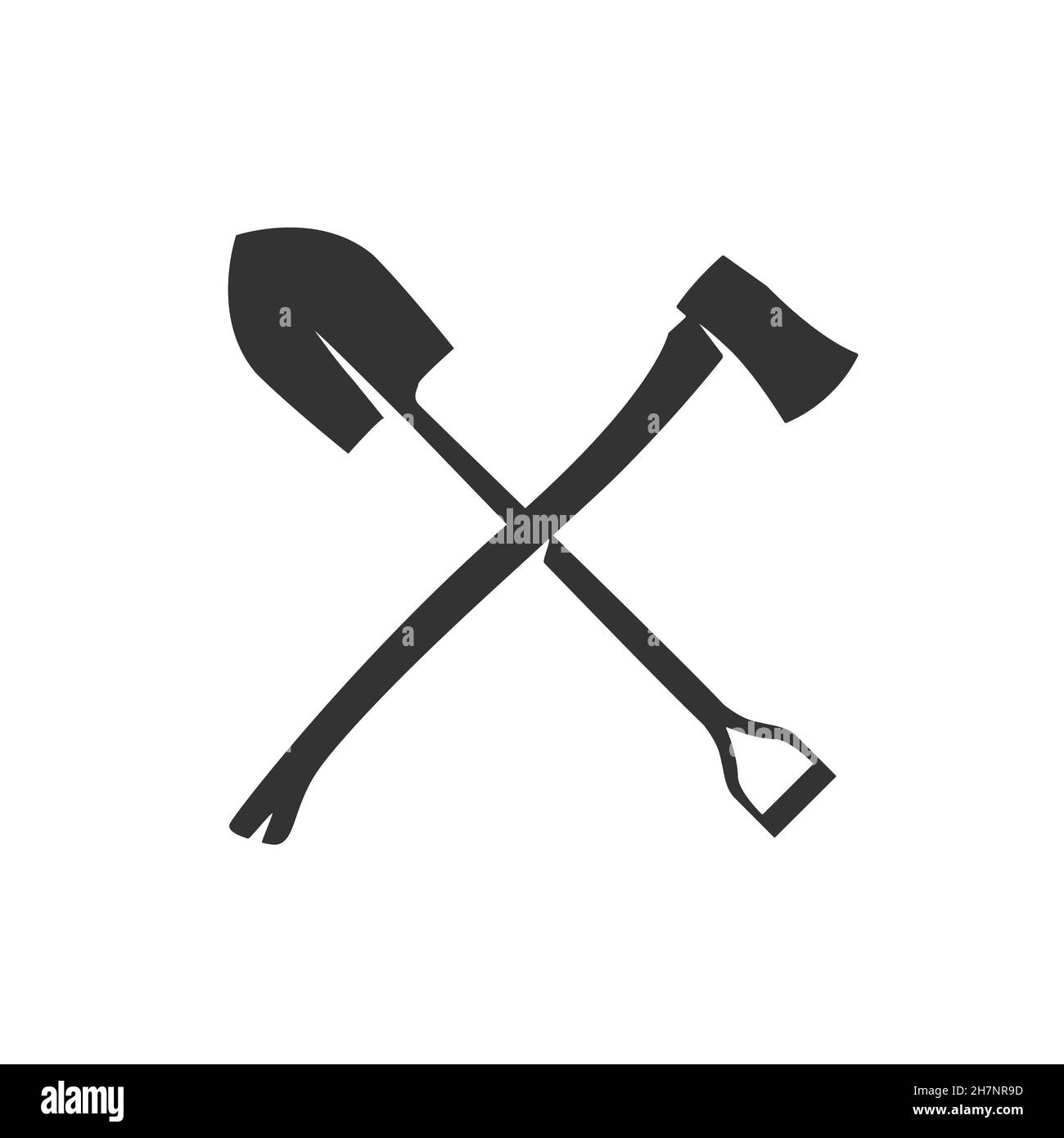 Crossing shovel and axe vector icon isolated on white Stock Vector