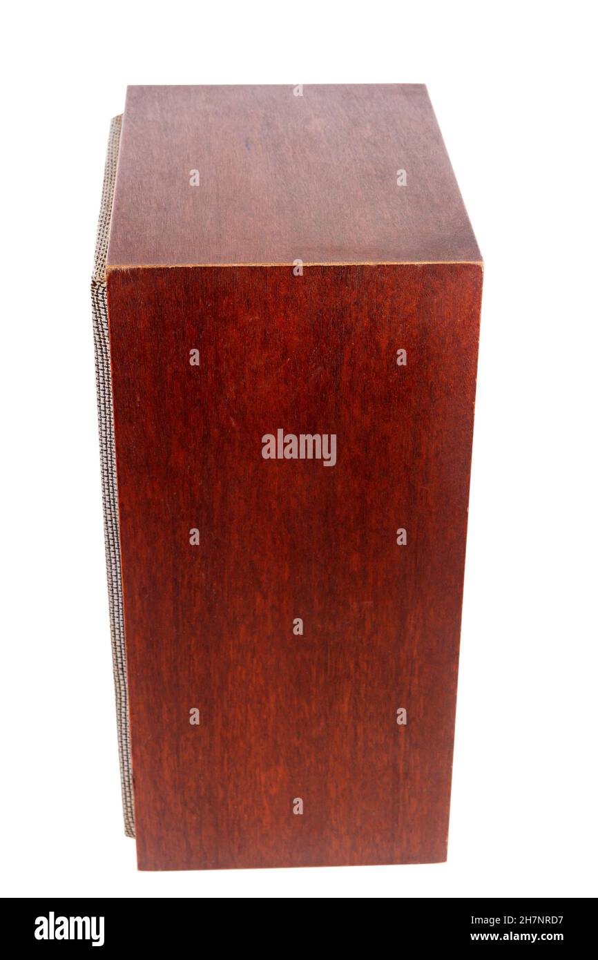 Single vintage speaker with fabric grill isolated on white background