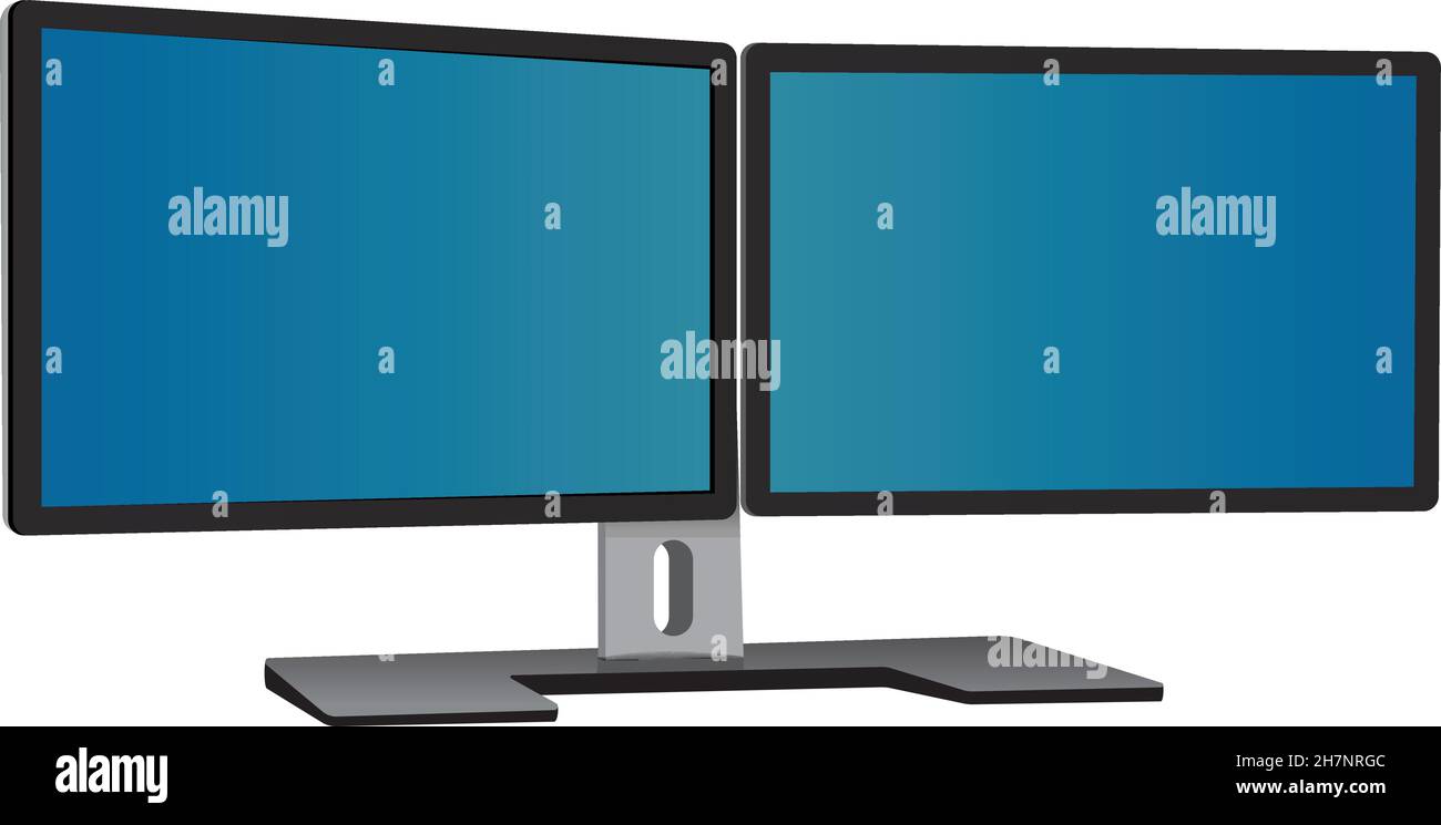 Two desktop monitors with dual monitor stand, full hd aspect ratio 16 9 Stock Vector Image & Art