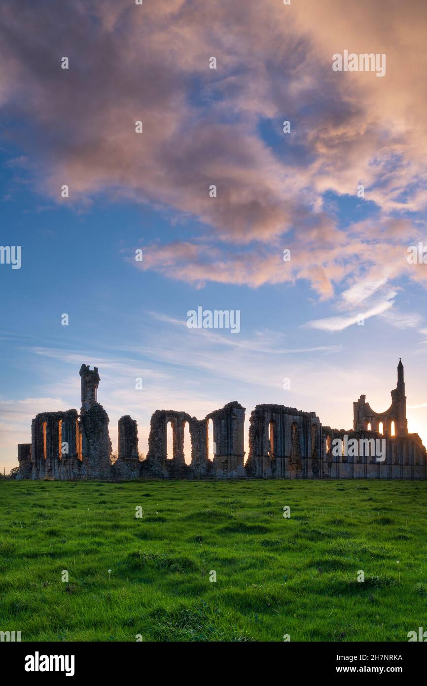Sunset at Byland Abbey, Ryedale, The North Yorkshire Moors, England Stock Photo