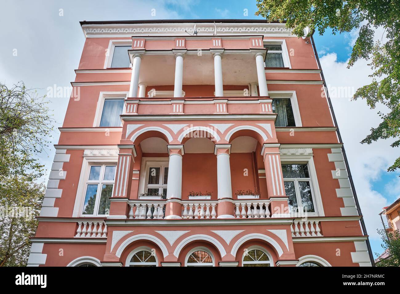 Villa built of endly 19th century in style of Art Nouveau of red clinker brick. Kaliningrad, Russia Stock Photo