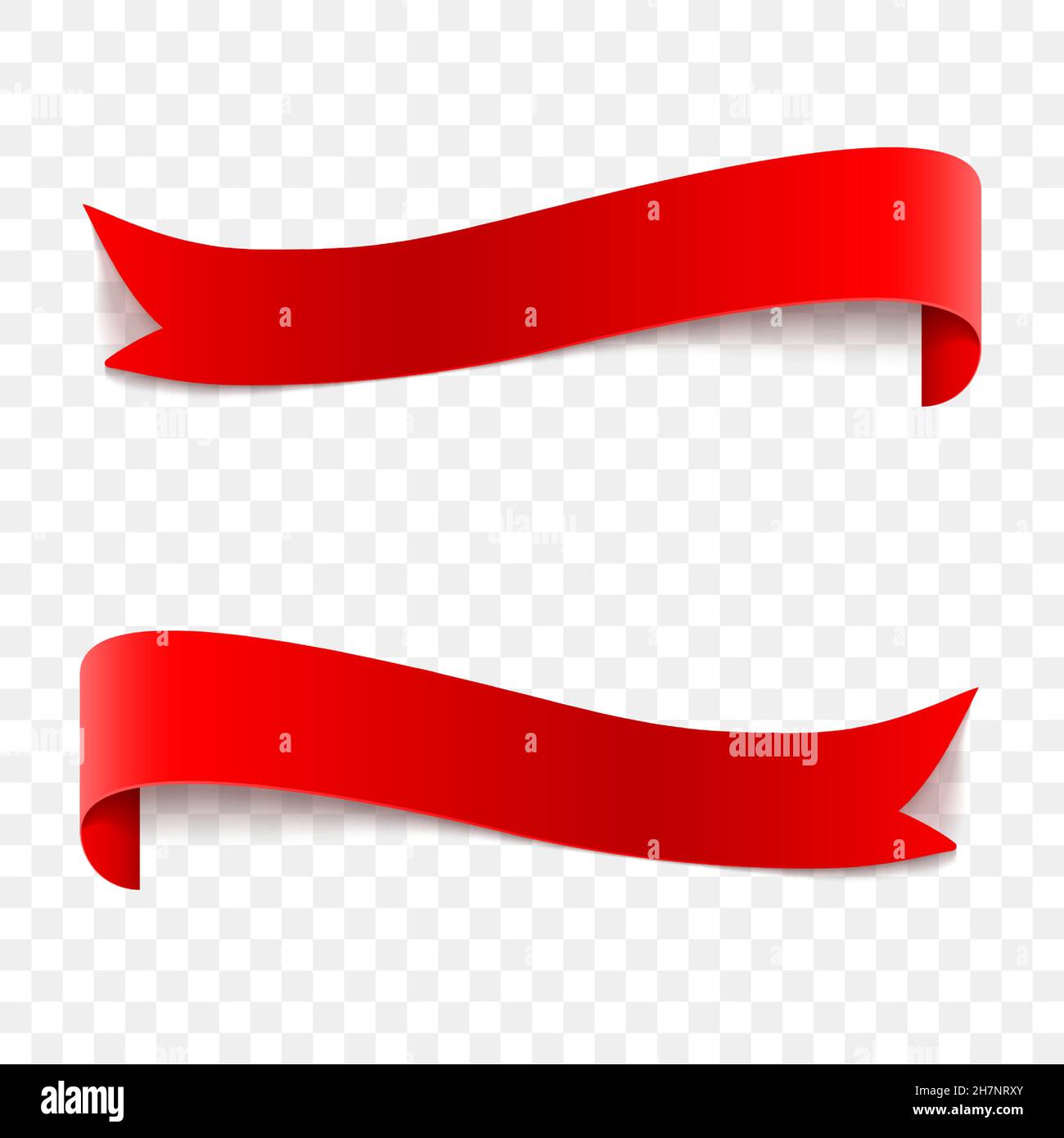 Vector realistic red glossy vector ribbons on a transparent background. Stock Vector