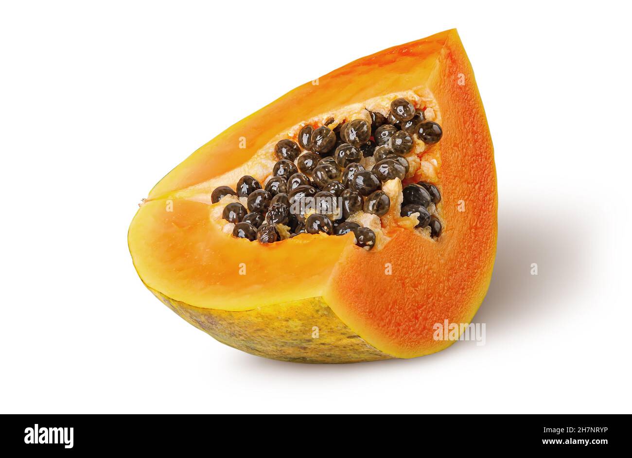 Single segment of ripe papaya isolated on white background Stock Photo