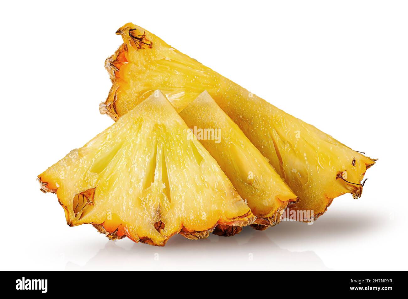 Several slices of pineapple one after another isolated on white background Stock Photo