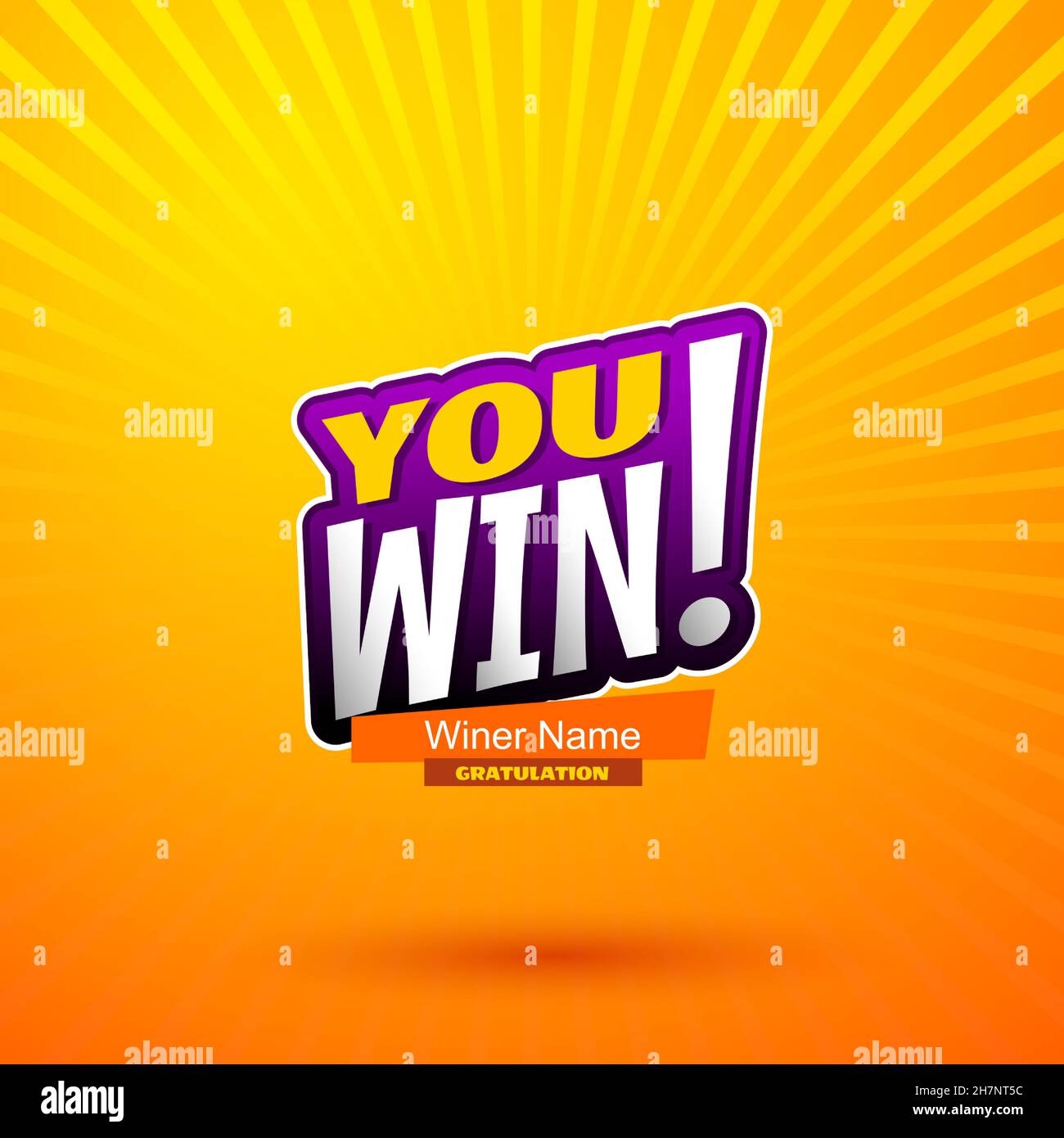 You win lettering on bright background. Vector text banner. Stock Vector