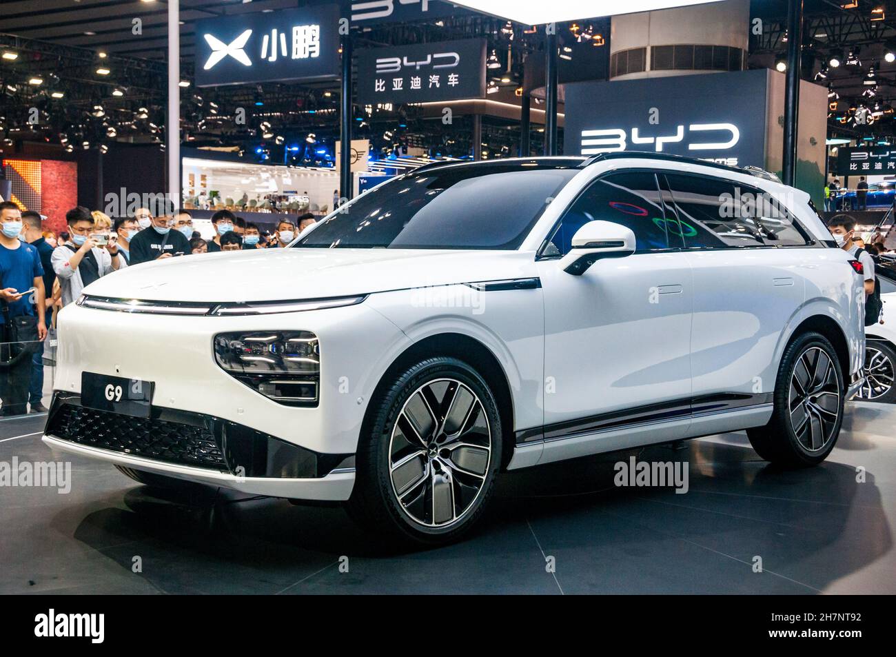 XPeng G9 electric car seen on display at the 2021 Guangzhou Auto Show
