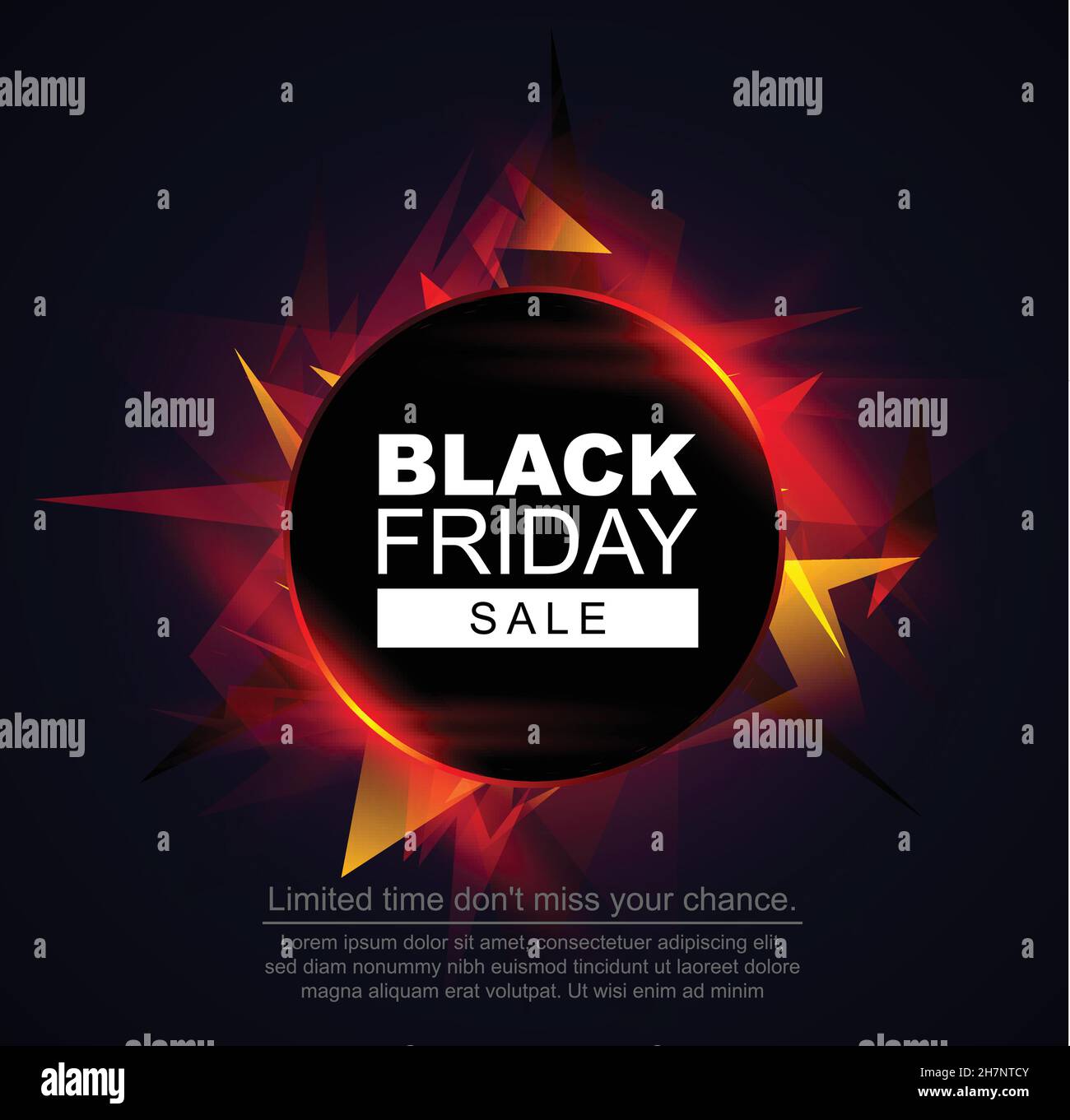 Black friday sale banner. Black circle frame with bright red light ...