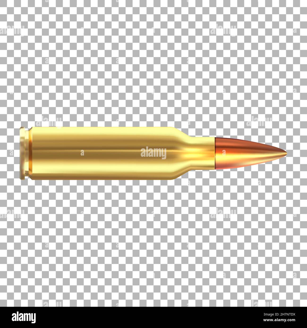 Vector 3d realistic rifle bullet isolated on transparent background. Stock Vector