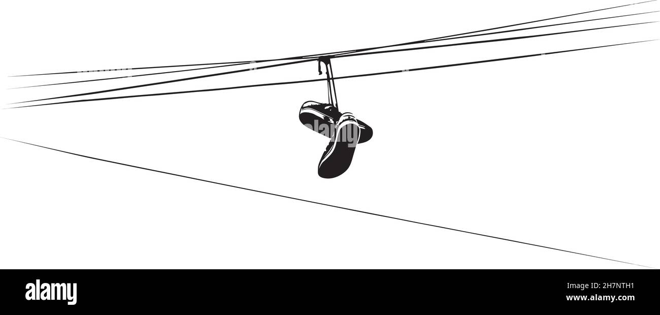 Shoe tossing. Silhouette of Sneakers on Power Lines. Vector Image. Stock Vector