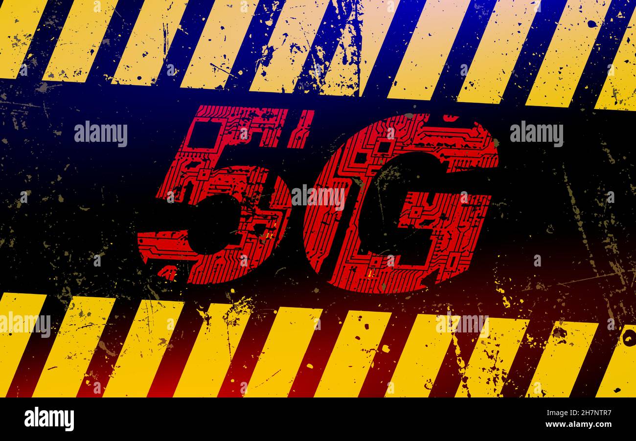 Warning sign with a 5Gg. Concept of danger of use 5G network. New generation of networks. Stock Vector