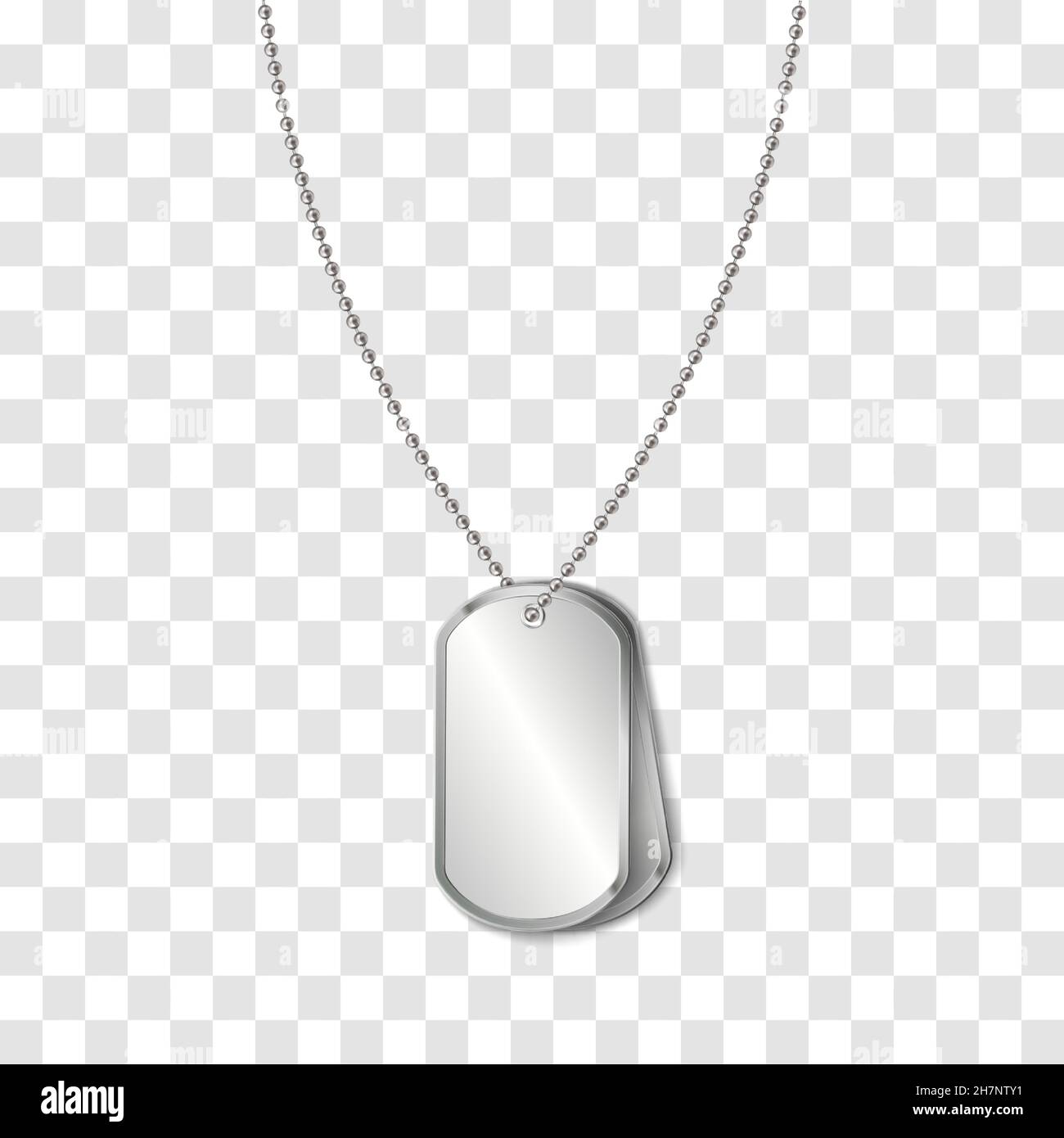 Vector identification tags worn by military personnel. Soldier military dog tag on transparent background. Stock Vector