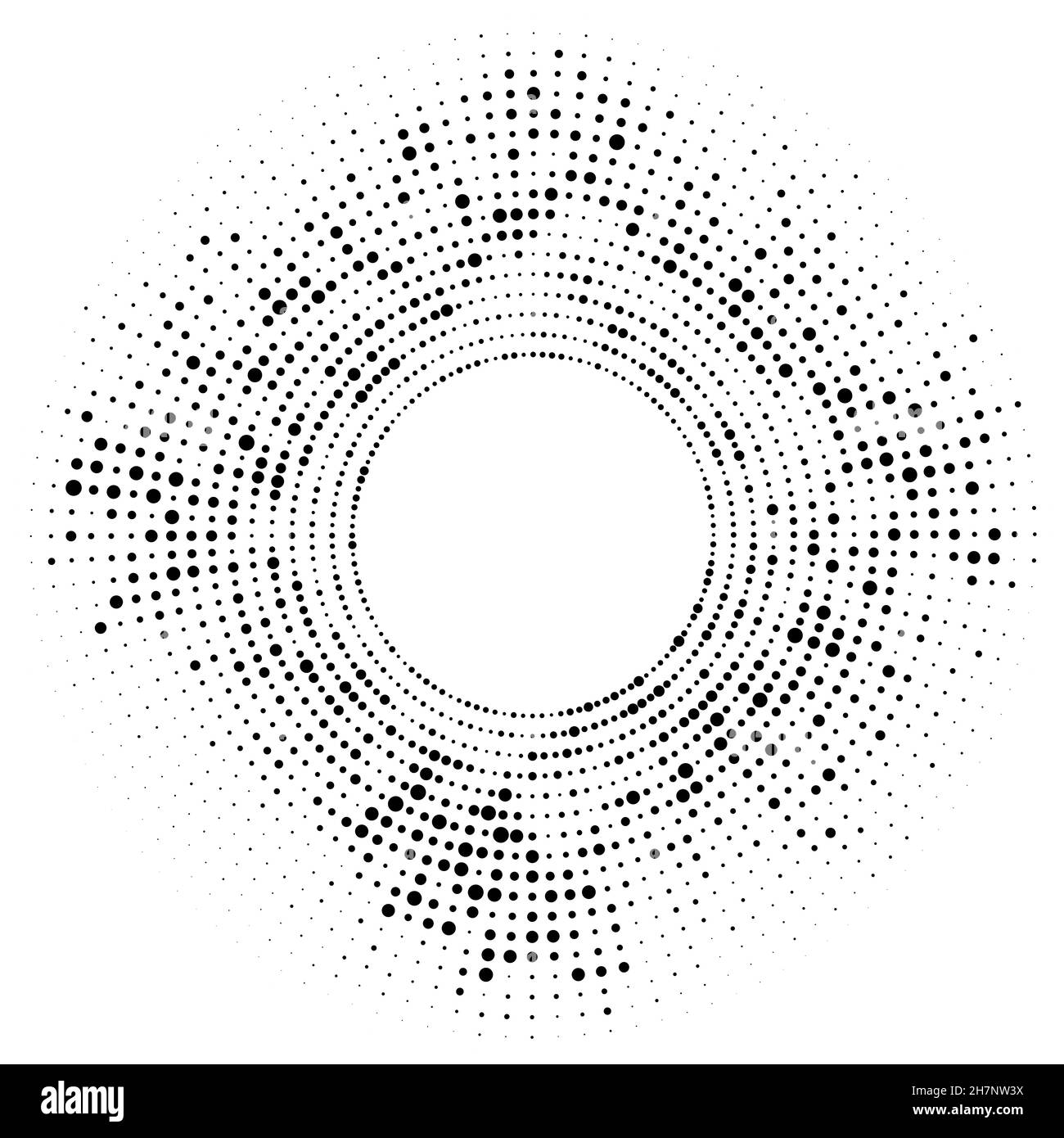 Halftone circle with random dots. Black dots on white background. Stock Vector